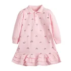 Детские платья 2021 г. Осенняя одежда для маленьких девочек Брендовое платье подарок для малышей, повседневные хлопковые розовые платья с радужным принтом для детей, От 2 до 7 лет