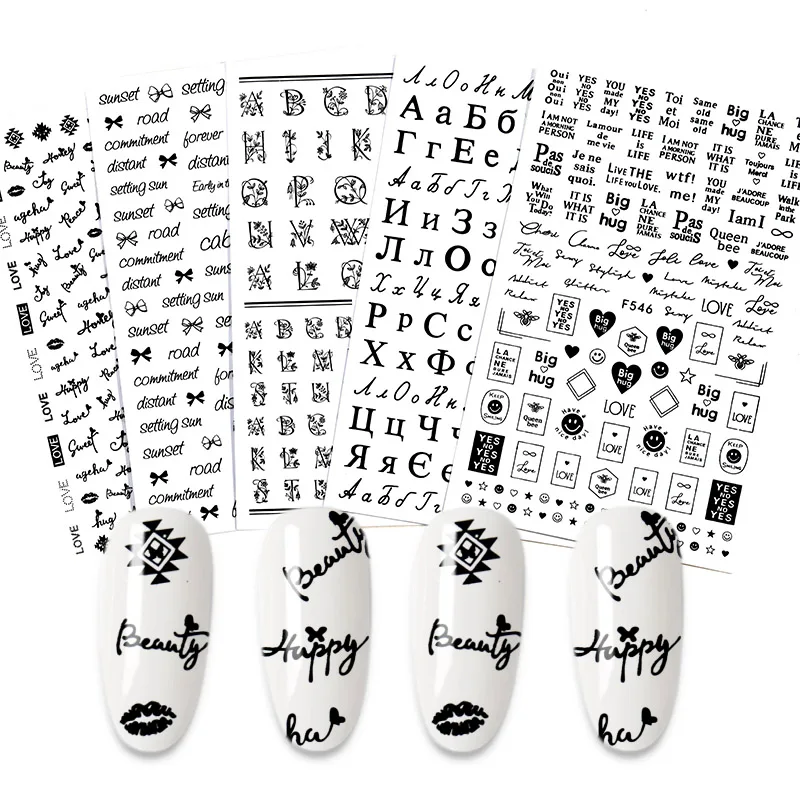 1PC 3D Nail Stickers English Letter Designs Art Decorations for Nails | & Decals