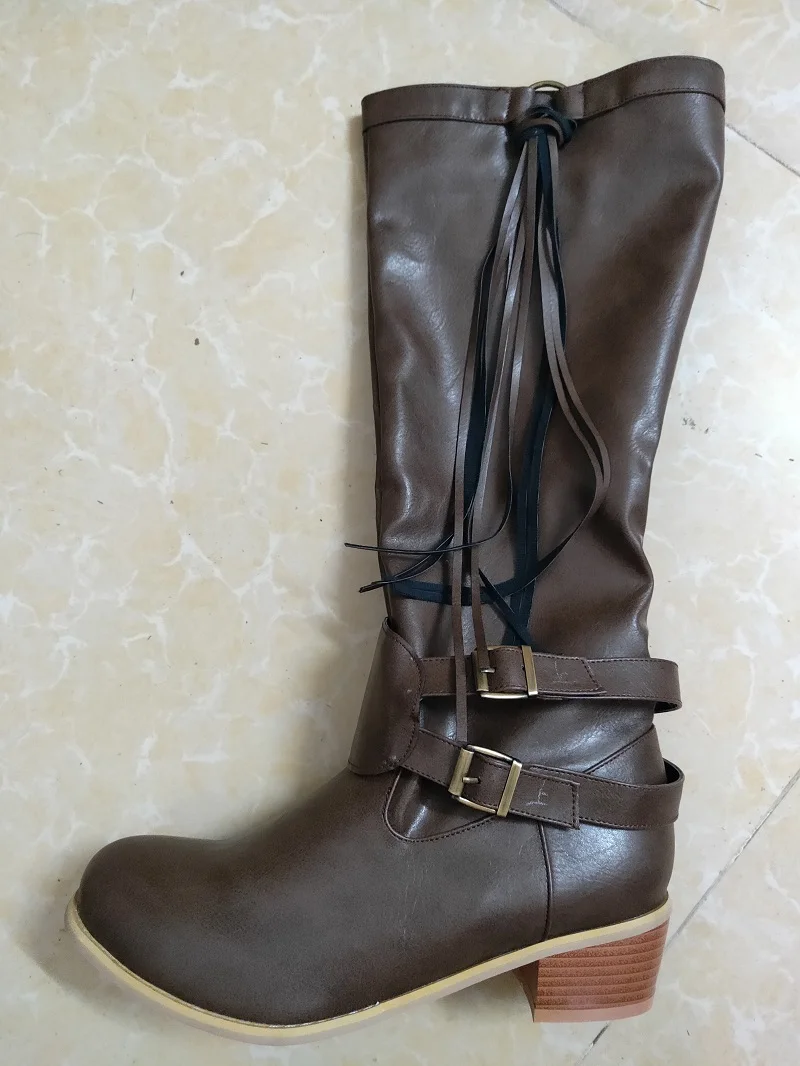 Zapatos mujer Зимняя обувь Женские высокие сапоги до колена Туфли из искусственной