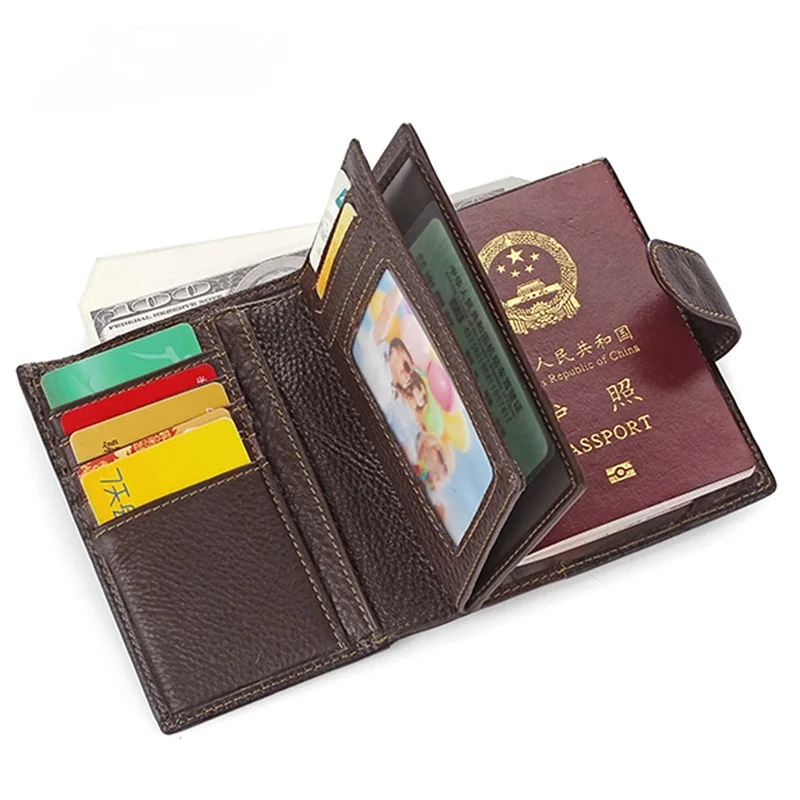 Casual multifunctional couple leather passport holder with buckle ID holder