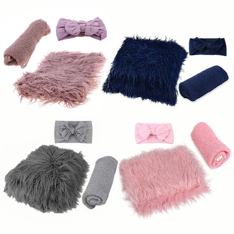

3PCS Newborn Photography Props Toddler Photo Blankets Wrap and Headband Long Ripple Wrap Photo Prop