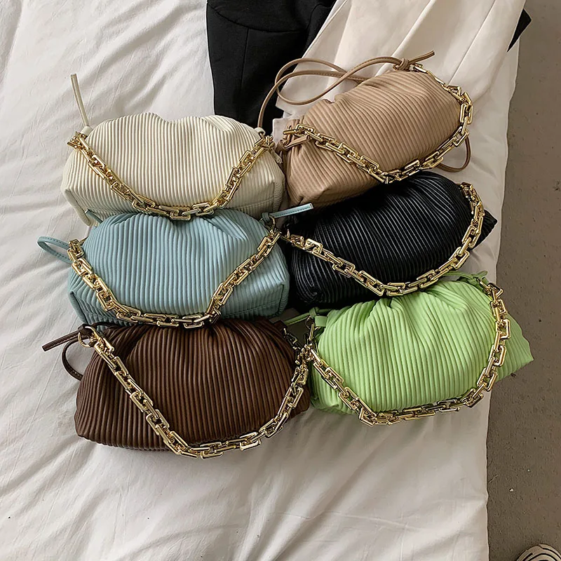 

Luxury Brand Handbag Women Thick Gold Chain Green Hand Pouch Vintage Dumpling Clutch Purse Fashion Female Crossbody Shoulder Bag