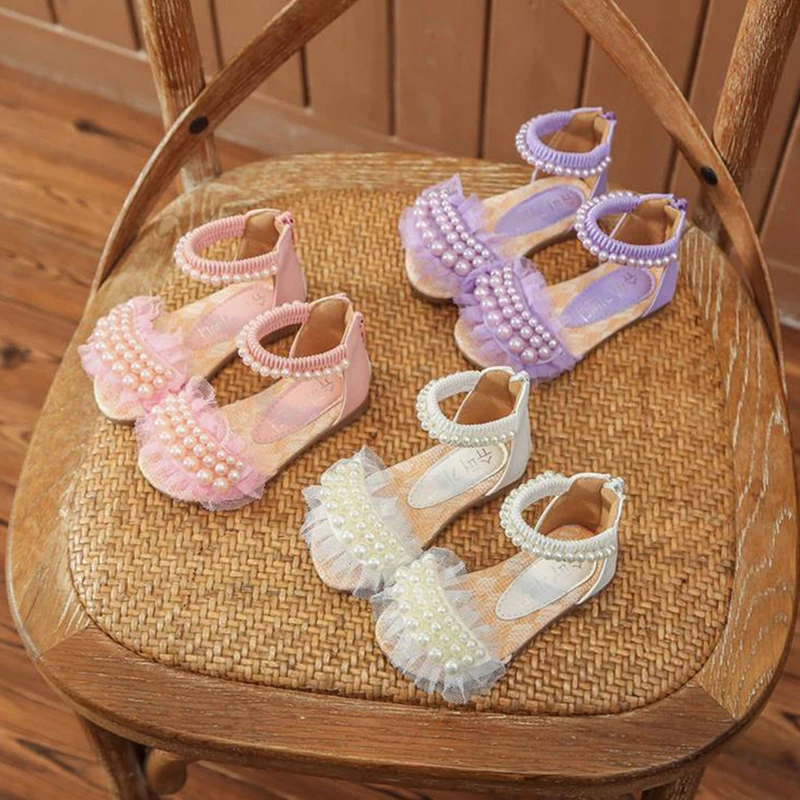 

Kids Sandals Girls Sandals Pearl Princess Sandals Summer Roman Sandals Beach Kids Shoes Girls Shoes