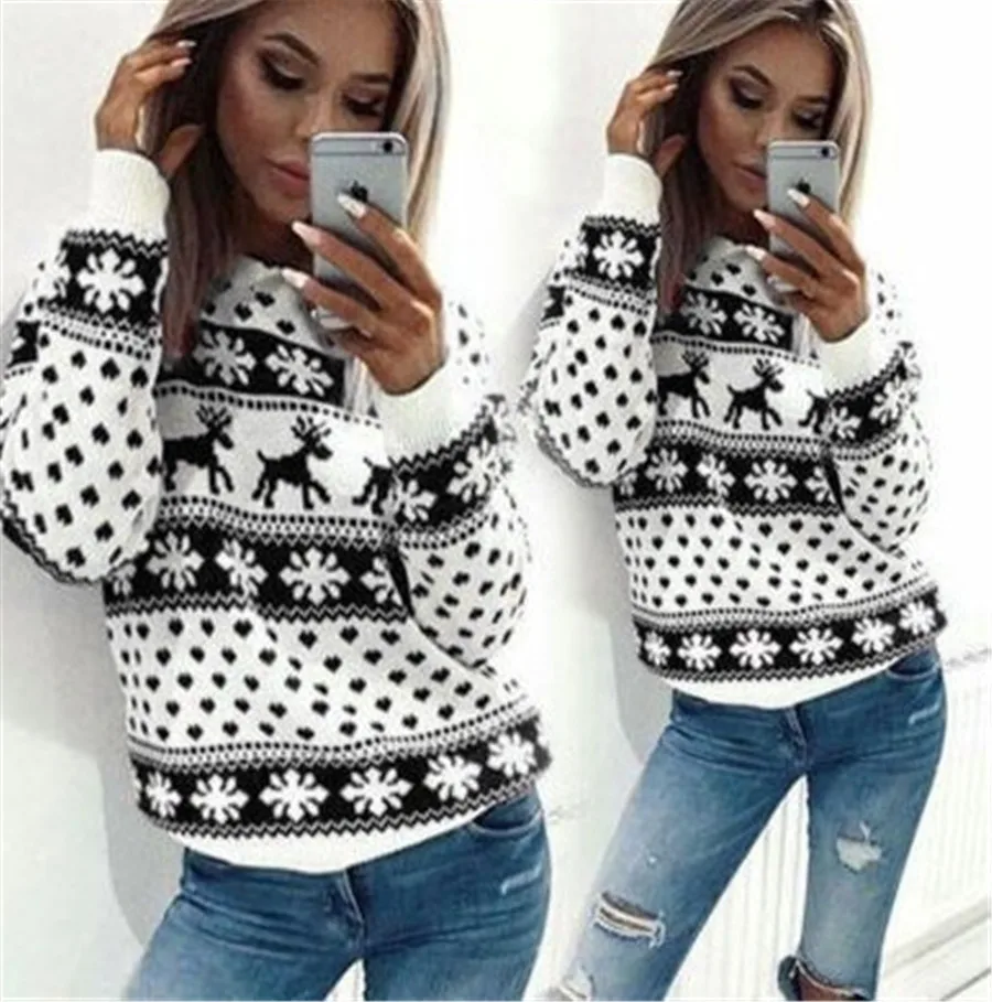Женский короткий пуловер Рождественский зимний теплый из полиэстера | Женская