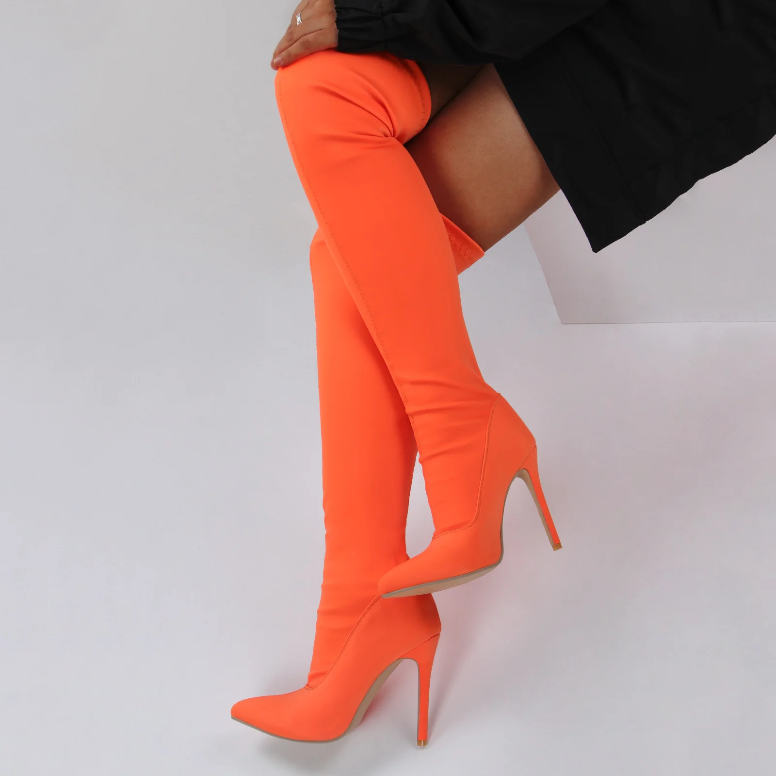 Женские сапоги-чулки выше колена, оранжевые эластичные высокие сапоги на  шпильке, сезон осень-зима, 2021 | AliExpress