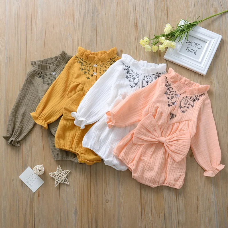 Новый весенне осенний однотонный комбинезон для маленьких девочек с длинным