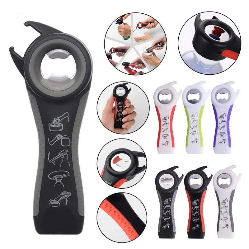 

5 In 1 Multi-function Bottle Opener Stainless Steel Plastic Can Jar Bottle Open Can Opener Beer Good Kitchen Tools For Bartender