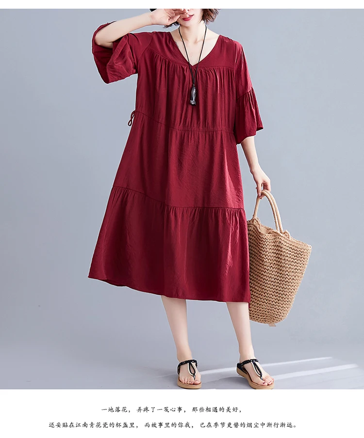 DIMANAF, женское платье большого размера, летнее, модное, женское, vestidos, сарафан, свободное, плиссированное, ниспадающее, с рюшами, повседневное, женское платье, 5XL