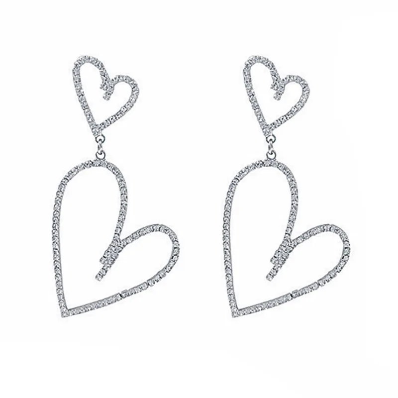 

Women Simple Elegant Heart-shaped Drop Earrings Fashion Trend Rhinestone Dangle Earrings