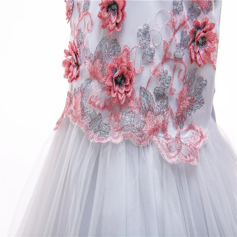 Shiny Toddler Big Girl Flower Embroidery And Decoration Princess Cotton Lace Piano Show Dress |