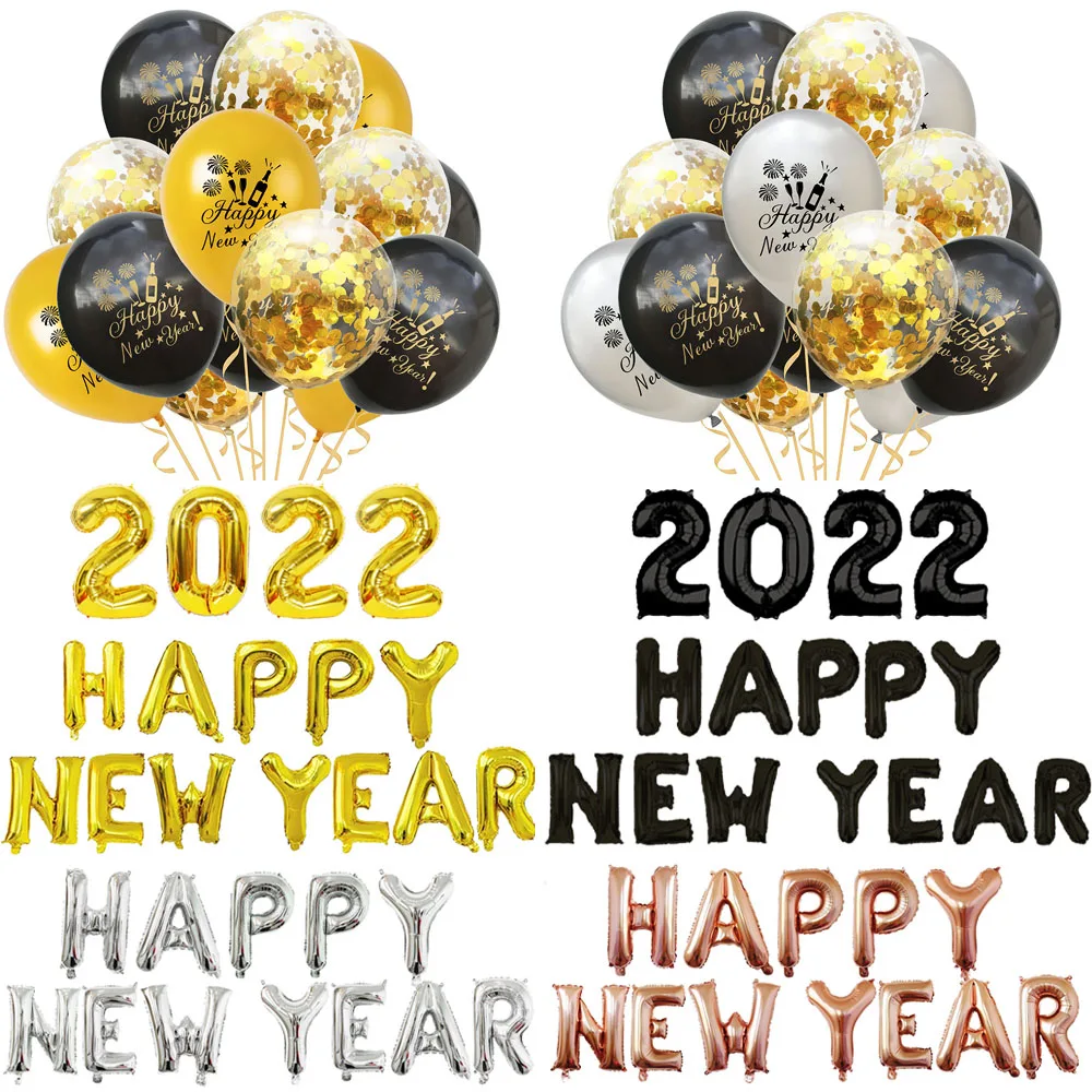 

2022 Happy New Year Balloon Black Gold Number Foil Helium Balloons Merry Christmas New Year Eve Party Decorations Noel Navidad