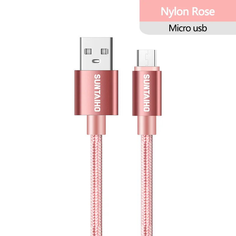 Suntaiho usb кабель micro usb cable провод для зарядки micro usb кабель для зарядки микро usb Зарядное устройство адаптер 2.4A шнур для зарядки телефона для samsung xiaomi LG huawei Meizu нейлоновый плетеный - Цвет: Rose