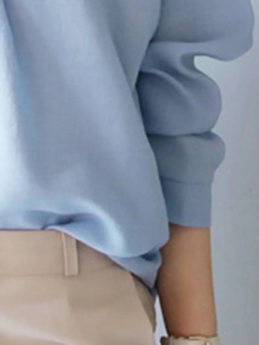 

2020 Autumn Chiffon Blouse Women Sweet Korean Tops Young Loose Pleated Office Shirt Spring Blue Elegant Female Blouses