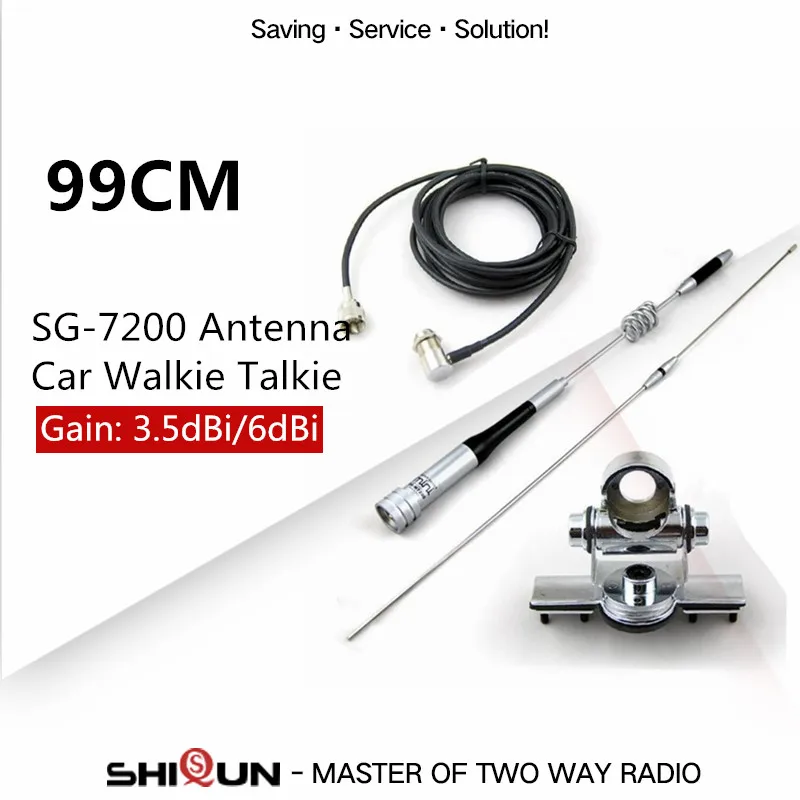 

Mobile Antenna UHF/VHF Dual Band 6.0 dBi SG-7200+Car Clip Mount RB-400+5M Cable or Magnetic Base For Car Radio BJ-218 KT-7900D