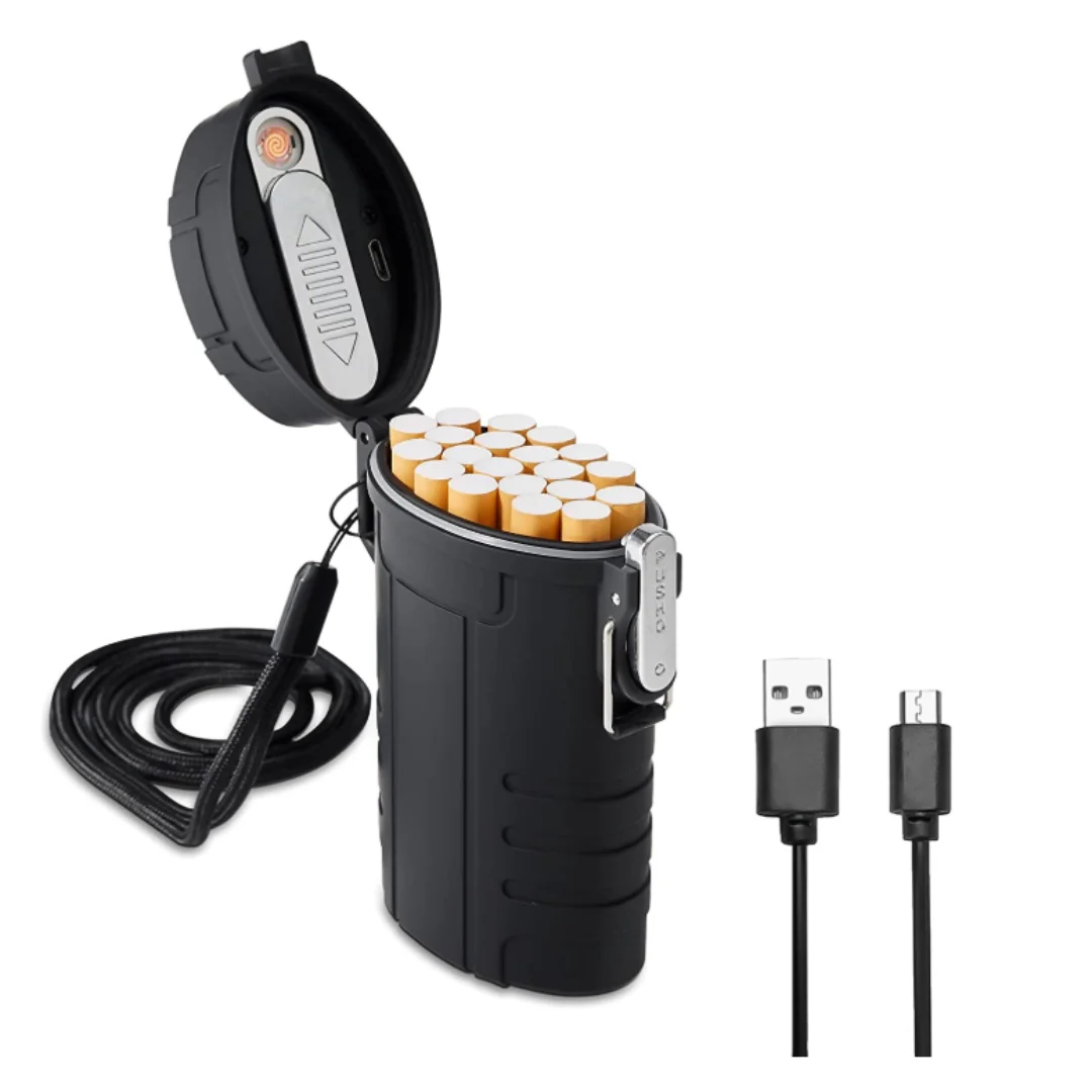 Cigarette Case with USB Rechargeable Electric Lighter, Water