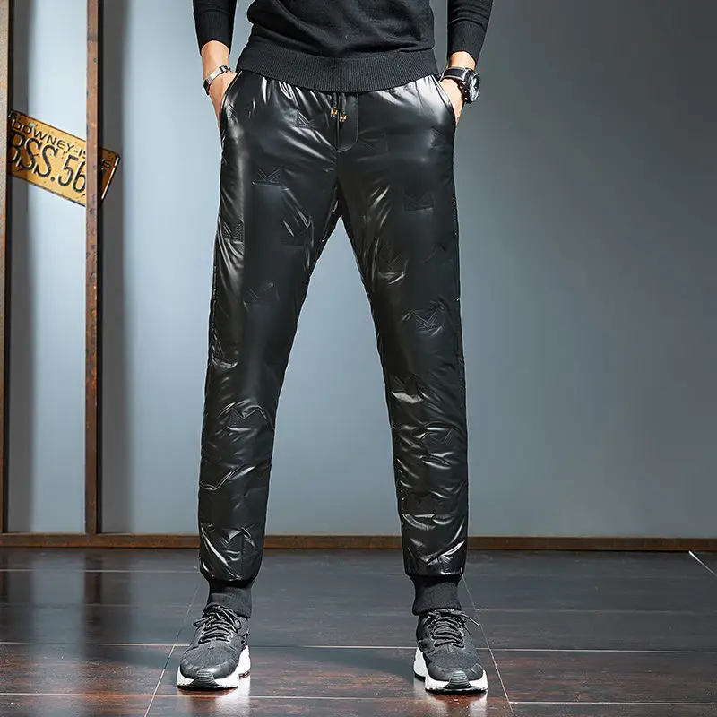 

New Winter Men's Pants White Duck Down Warm Trousers Thick Causal Pencil Slim Pant Waterproof Cold-resistant Trouser