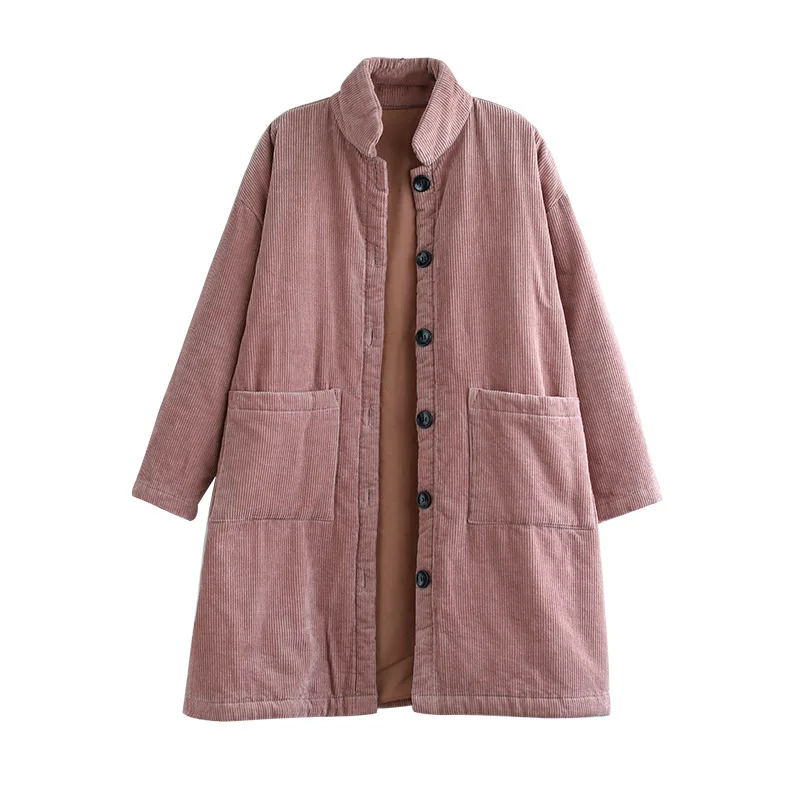 

artistic and corduroy cotton padded coat medium length thickened warm velvet winter cotton padded jacket windbreaker
