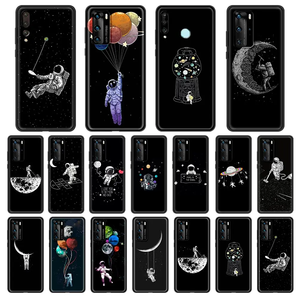 

Astronaut Starry Art Phone Case For Huawei P30 P40 P20 Pro P10 Lite P Smart 2019 2020 Soft Silicone Fundas Black Cover