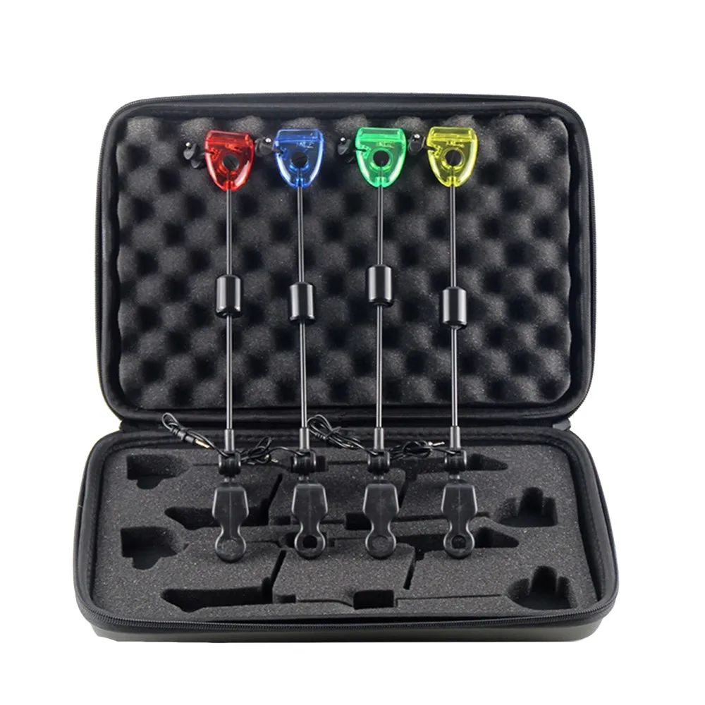 

4pcs Fishing Swinger Set Carp Fishing Bite Alarm Hanger Swinger with Illuminated LED Indicator Outdoor Fishing Tackle with Case