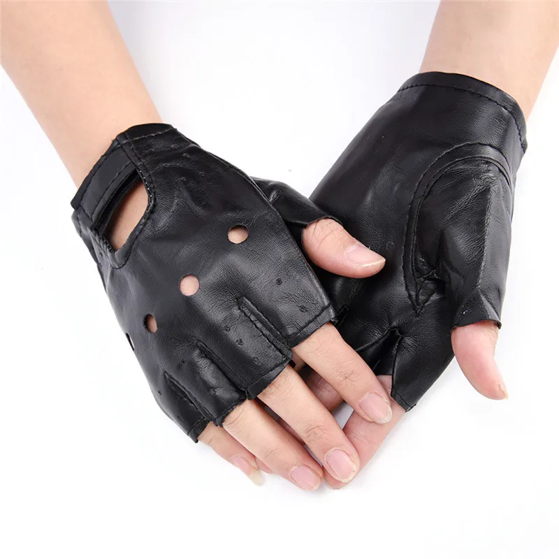

1 Pair Unisex Black PU Leather Fingerless Gloves Solid Female Half Finger Driving Women Men Fashion haulage motor Punk Gloves