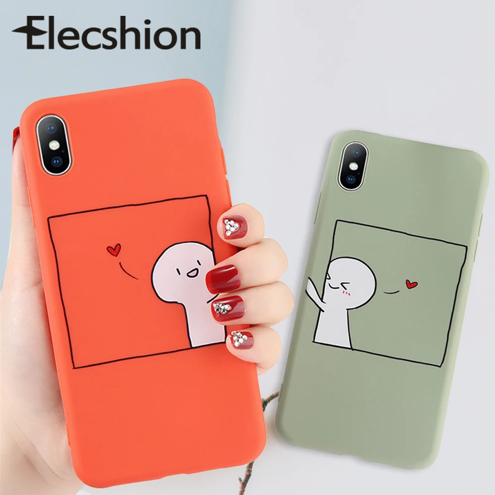 Elecshion пара чехлов для iPhone XR Xs Max силиконовые чехлы 7 8 6 6S Plus мультфильм чехол мягкий