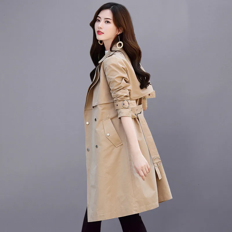 2020 New Women's Waterproof Cotton Long Double-breasted Trench Coat Autumn Ladies Windbreaker Overcoat With Belt Top Quality 223
