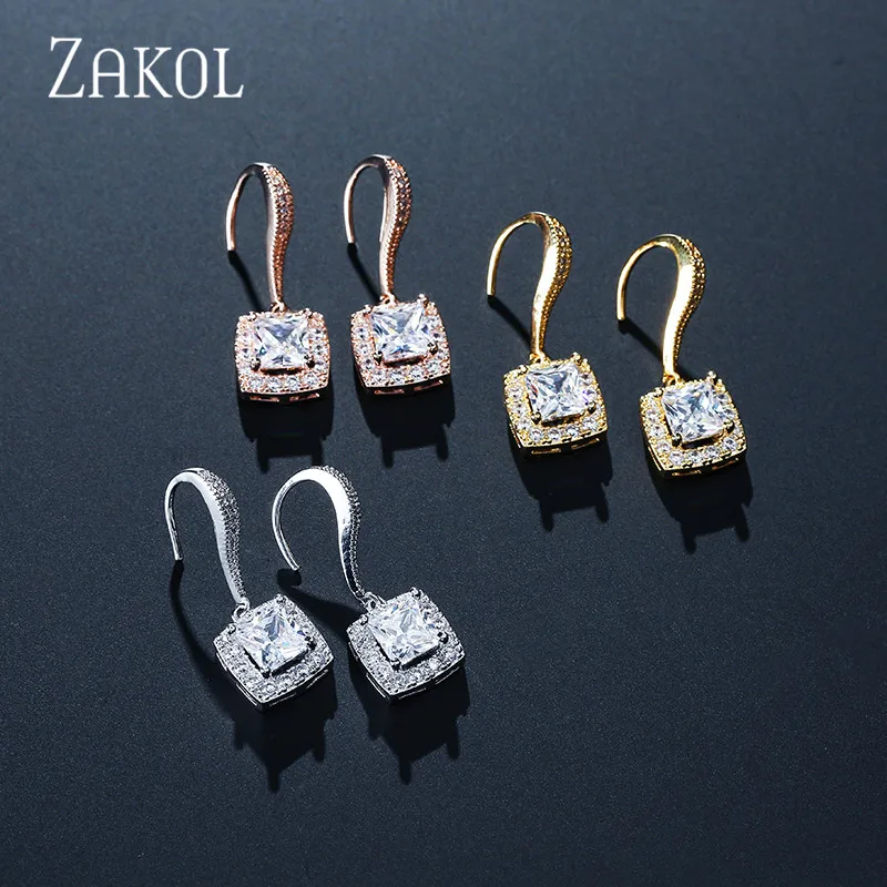 ZAKOL Trendy Square Shape Drop Earrings With Micro Cubic Zirconia Paved Women Jewelry For Party Gift FSEP2026 | Украшения и