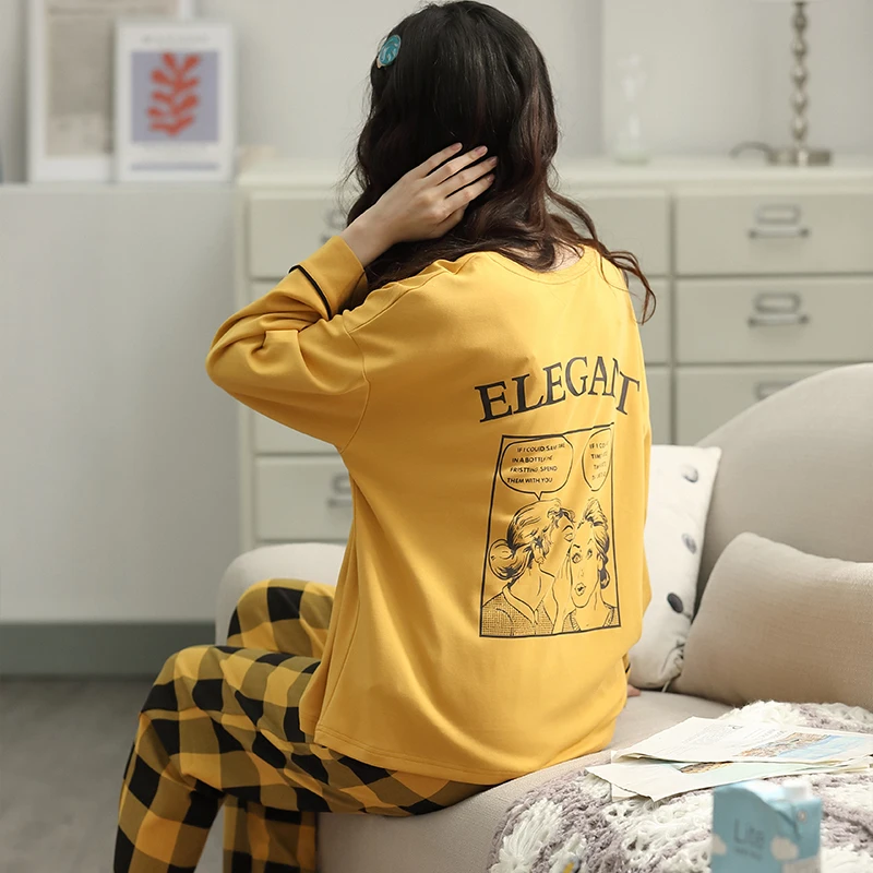 Newest M-2XL Long Sleeve Women Nightwear Sleepwear 100% Cotton Nightwear Sets Autumn Winter Full Pajamas Women Pyjamas