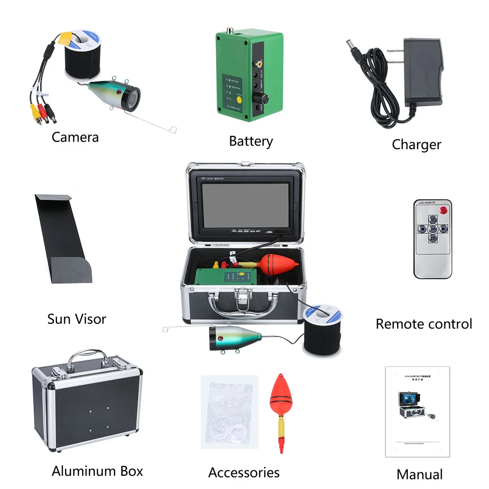 

HD 1080P 7inch Fish Finder Underwater Fishing Camera 15pcs White LEDs+15pcs Infrared Lamp 15M/30M Camera For Ice Fishing