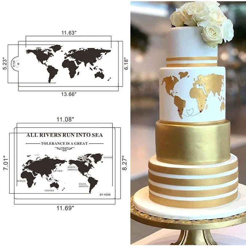 Трафарет для шоколада мусса торта город карта земли шаблон торт спрей кружевная