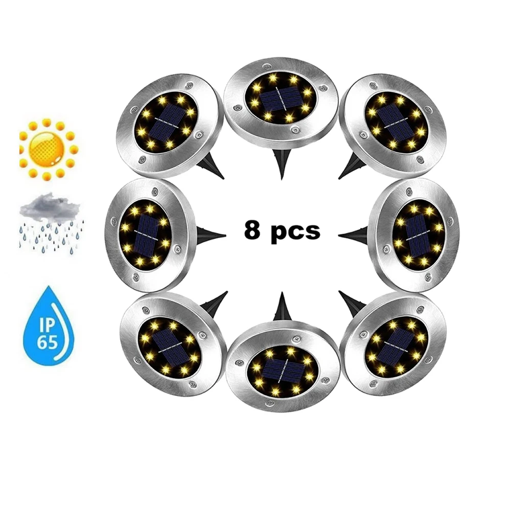 

2-8pcs 8 led Solar Powered Ground Light 8 LED Outdoor Garden Landscape Pathway Solar Buried Floor Light Underground Lamps smart