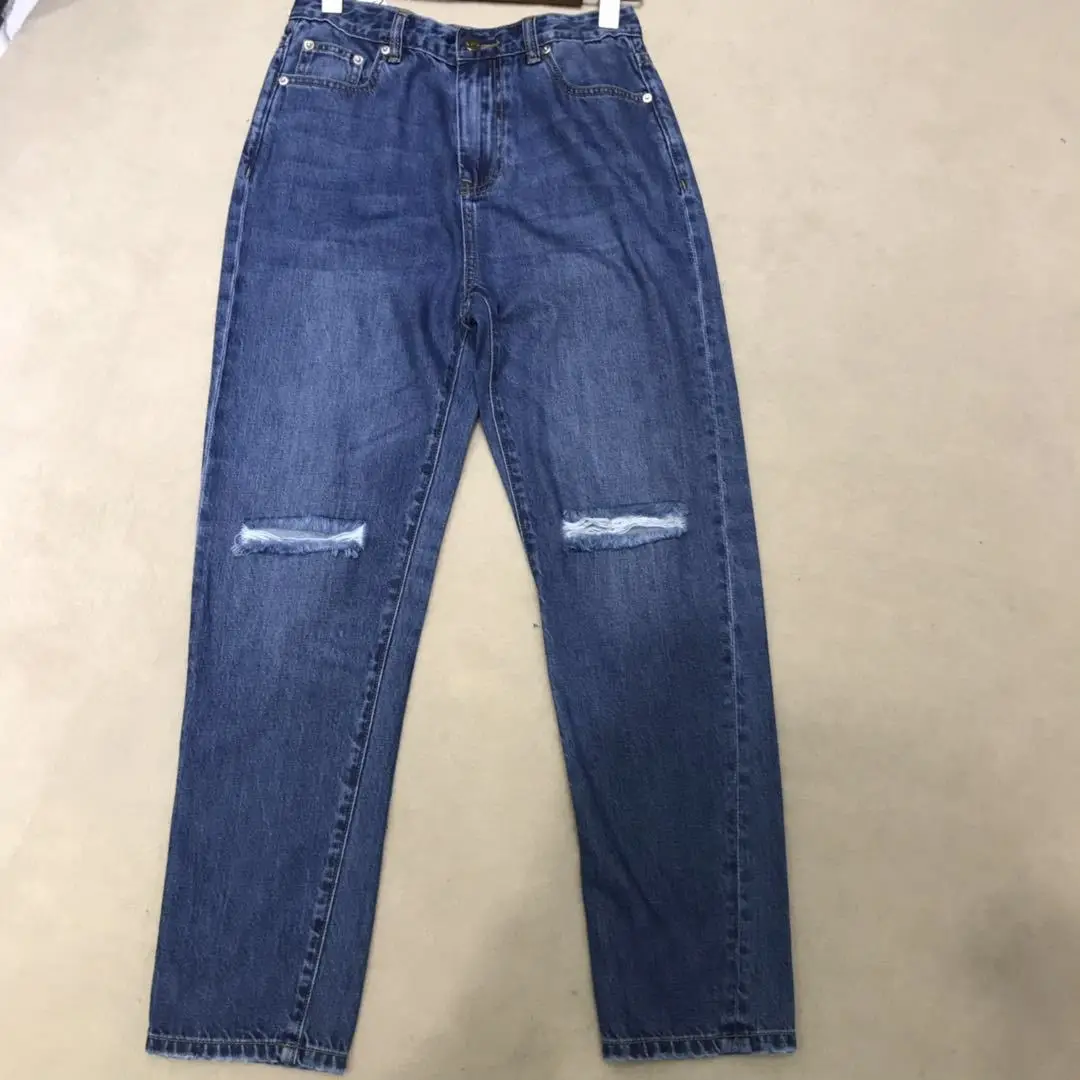 Женские Классические Асимметричные рваные джинсы потертые двухцветные брюки в