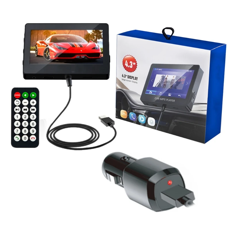 

4.3 inch AUX Port Bluetooth-compatible Player Adapter Car Fast Charger Handfree Call Support U/TF Card Display Car MP5 Player