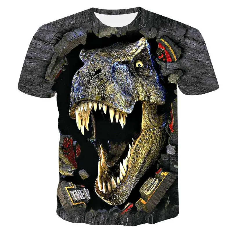 

2021 hot sale Jurassic World 3D printing T-shirt male and female dinosaur head hip-hop T-shirt color parent-child clothes