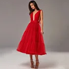 2022 Красные сексуальные короткие платья принцессы с V-образным вырезом для выпускного вечера плиссированные многоярусные тюлевые платья с открытой спиной для встречи выпускников