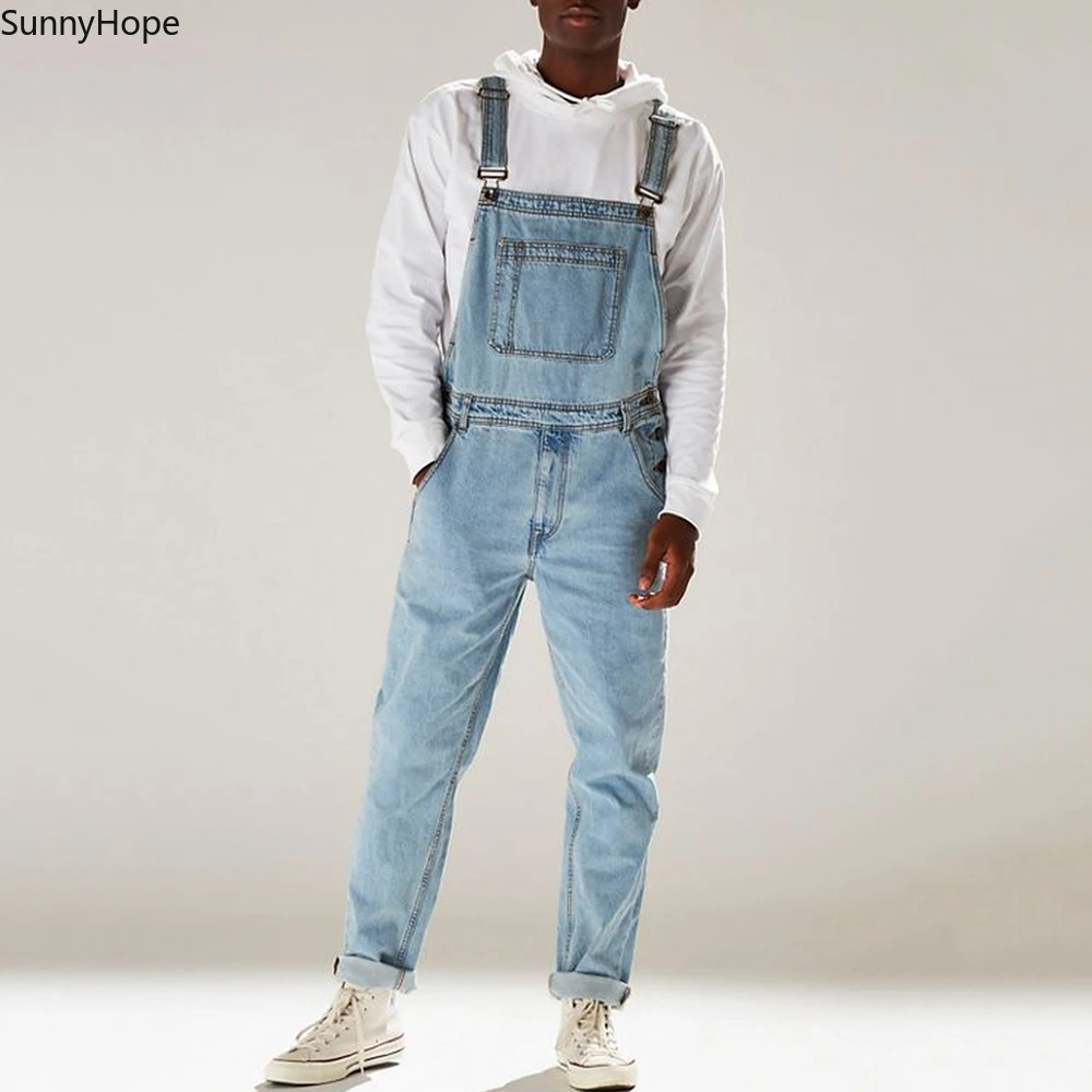 

Men's Denim Bib Pants Washed Full Length Jeans Jumpsuits Hip Hop Straight Jean Overalls for Men Streetwear New Male Jumpsuit D30