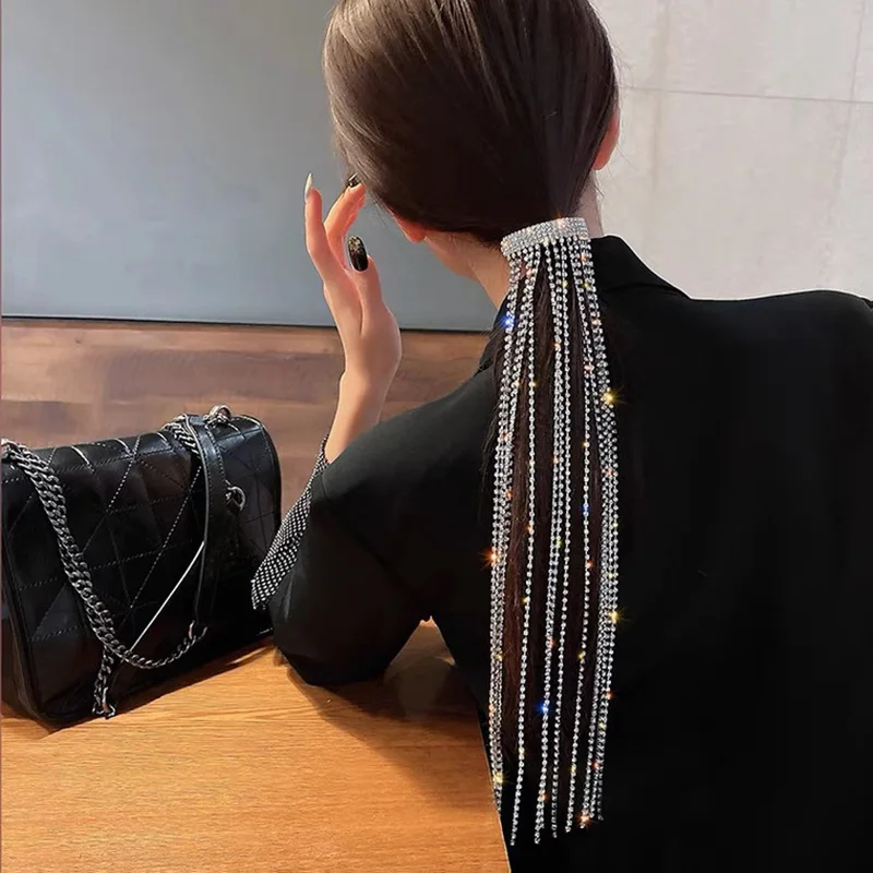 ncmama Full Rhinestone Hairpins for Women Bijoux Long Tassel Crystal Hair Accessories Wedding Banquet Jewelry |