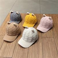 autumn winter cute caat ear visors women 7 colors knitted twist woollen beanie hat street all match warm peaked caps 54 59cm
