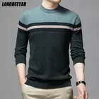 Шерсть 100% Высший сорт толстый новый модный дизайнерский брендовый вязаный пуловер мужской свитер зимний полосатый Повседневный джемпер мужская одежда