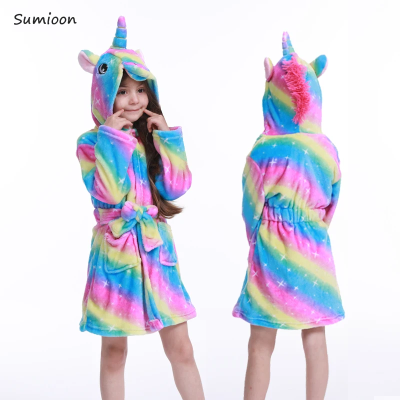 Детская зимняя Халат с капюшоном изображением животных Единорог банный халат