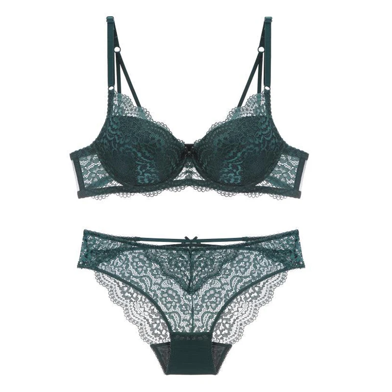 Комплект женского кружевного нижнего белья с чашками пуш-ап и трусиками | Женская