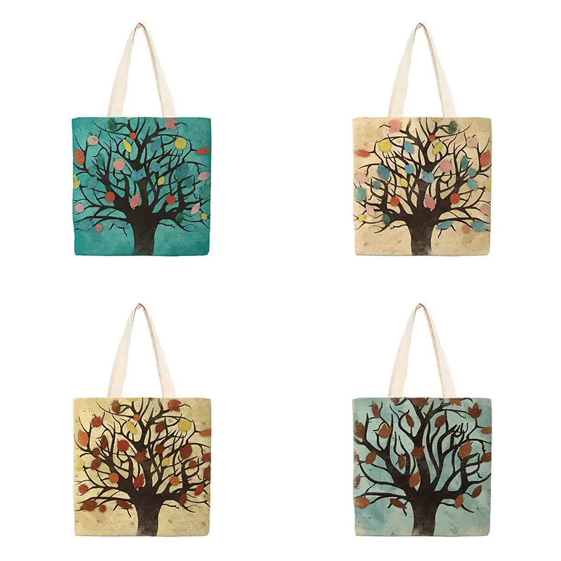 

Женская сумка для покупок с разноцветным принтом дерева