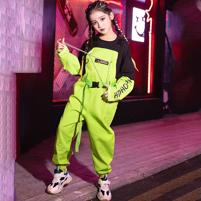Splicing Top Hip Hop Dance Clothing Kids Fluorescent Green Suit Jazz Dancing Clothes Festival Children Ropa Stage Outfit | Тематическая