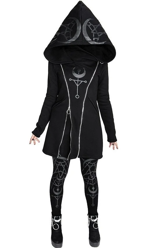 

Gothic Punk Pullover Hoodies Women Long Sleeve Hooded Sweatshirt Zipper Coat Autumn Winter Female Casual Hoodie Oversized Hoody