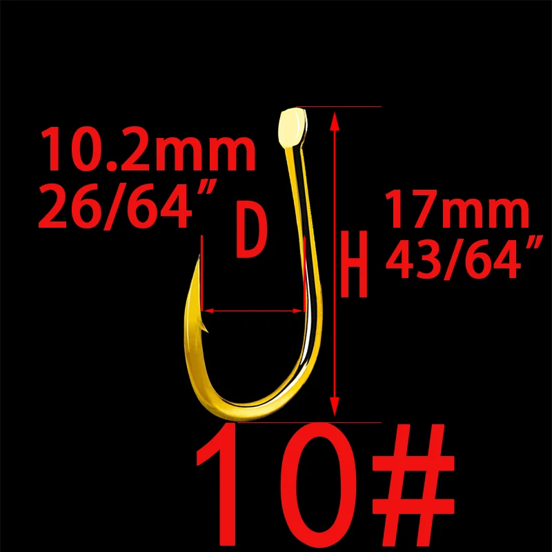 Barbed Golden 10 100 шт. крючки для ловли карпа с тефлоновым покрытием из высокоуглеродистой стали, матовые, черные, золотистые, с микро-зажимом, размер 1# до 13# рыболовный крючок для ловли карпа - Цвет: Barbed Golden 10
