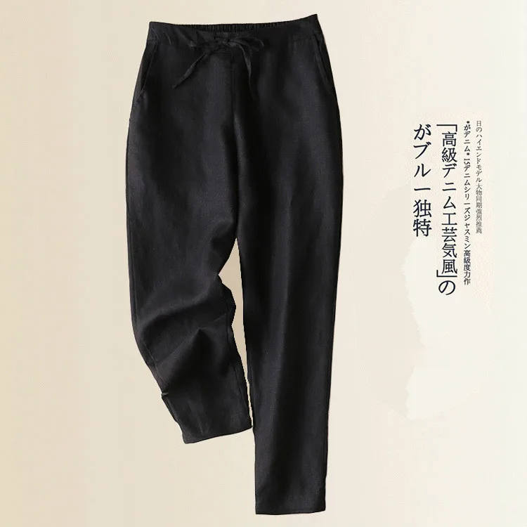 Женские хлопковые льняные брюки-карандаш летние брюки корейского размера плюс