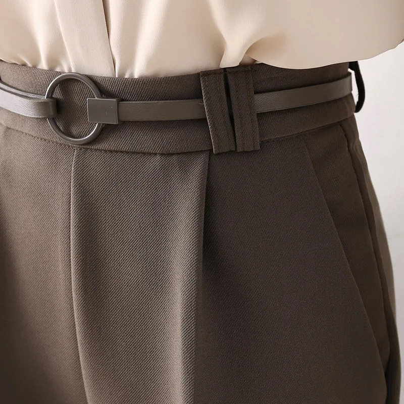 Брюки женские прямые до щиколотки офисная одежда с высокой талией однотонные