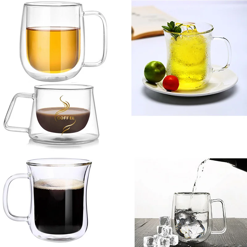 

Кружка для горячего кофе, двухслойная стеклянная Изолированная кружка для молока и кофе, кружка с ручкой для горячих и холодных напитков, те...