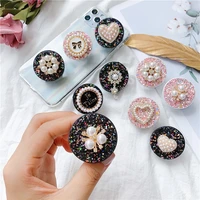 new glitter round phone holder smiley face retractable folding mobile phone holder phone grip for iphone phone accessories