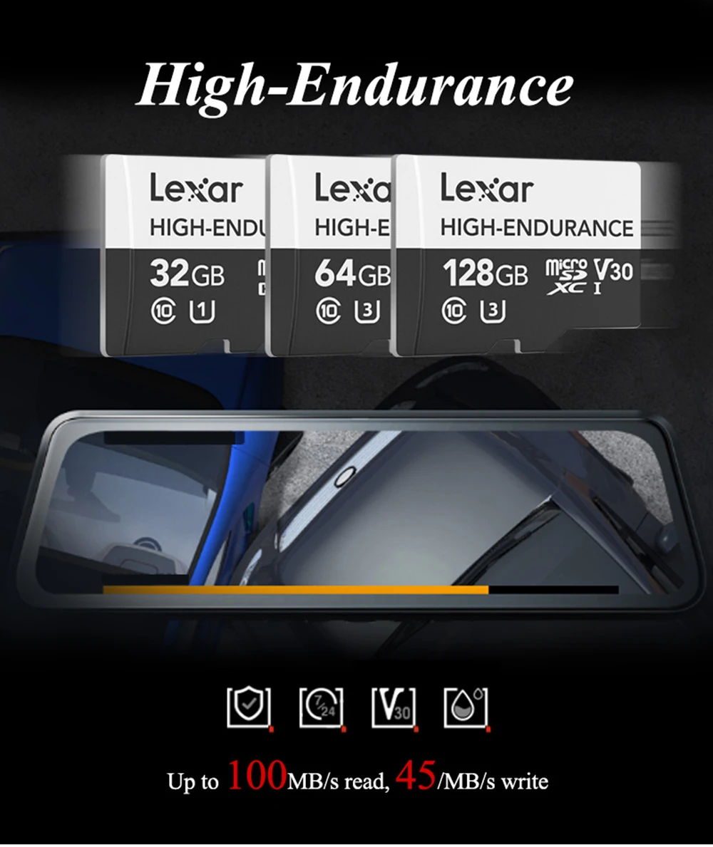 Lexar высокая выносливость Micro SD карта Макс 100 МБ/с./с карта памяти 32 Гб SDHC V10 64 Гб 128 ГБ SDXC V30 C10 Водонепроницаемая TF карта для 4K видео